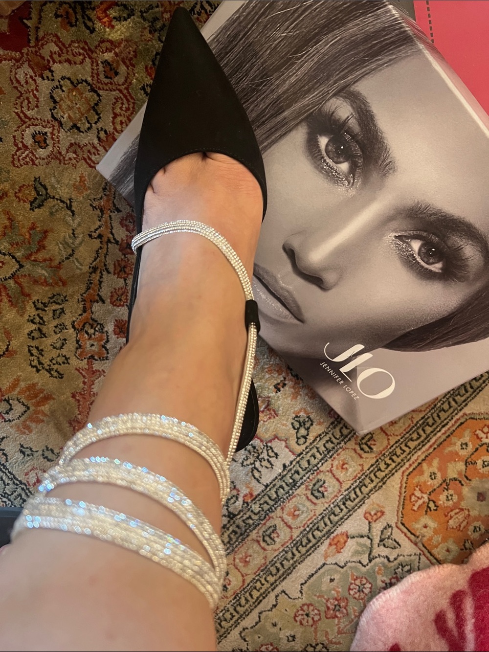 Jennifer Lopez Black Pointed-Toe Stiletto with Crystal Wrap Straps - Picture 4 of 6